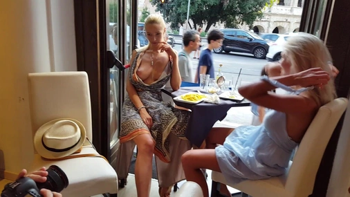 Natalee Topless In Crowded Restaurant In Italy