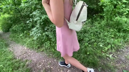 Cumshot on a Naughty College Girl's Pussy Lips Outdoors