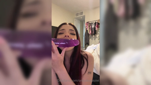 Babylaur Giving Sloppy Blowjob on Purple Dildo