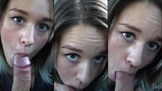 Blowjob im Auto und eine Mundvoll Sperma!