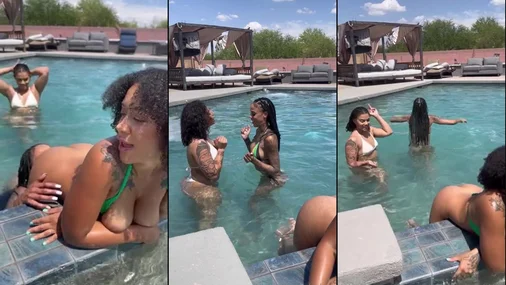 Theonlysafarii Lesbisches Cunnilingus im Pool
