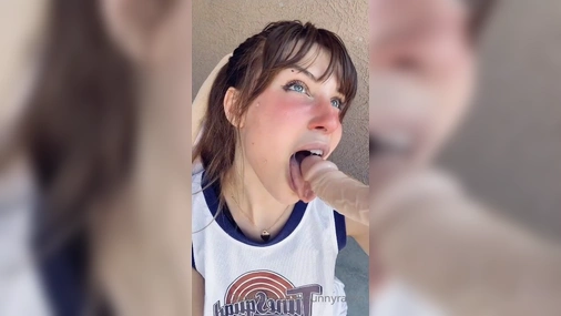 Sunny Ray Close Up Sloppy Blowjob on Dildo