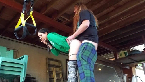 Backyard Public Fuck with a Busty Brunette MILF