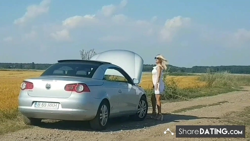 Stranger Fucks Big-Titted Blonde Mature Amateur in Car