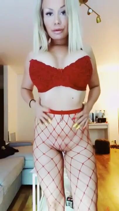 BonnieX red fishnet tease