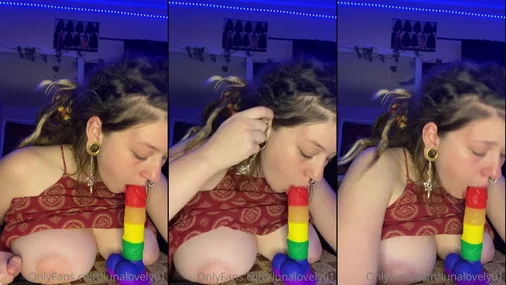 Lunalovely01 Deepthroat-träning med stor dildo