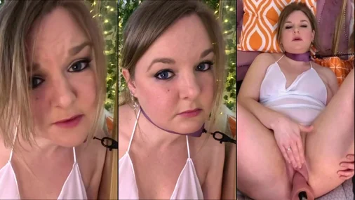 Swedish Jennifer med halsbånd mens hun blir knullet av en dildo