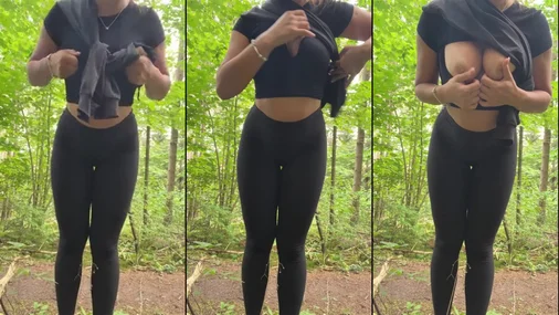 Brüste kommen im Wald zum Vorschein
