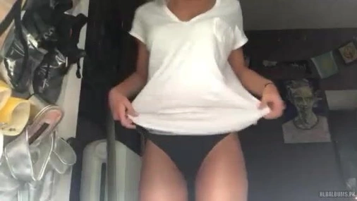 Sexy blonde stripping and fingering