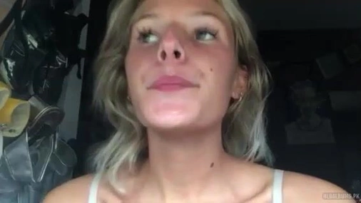 Sexy blonde stripping and fingering