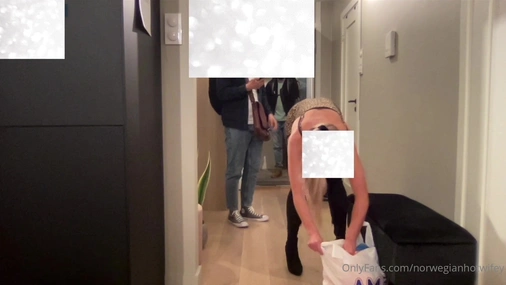 norwegianhotwifey flashing her pussy for two random people