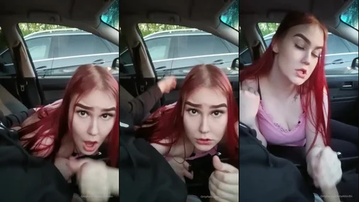 Heiße finnische Rothaarige Tallthinfin gibt im Auto einen Blowjob