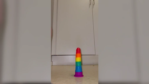 Swedish Nell Kronberg riding rainbow dildo