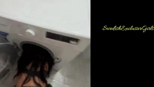 Swedish Babe Elin Swede stuck in washing machine & doggystyle sex