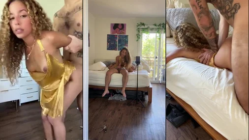 Camila Elle Hart in der Hündchenstellung in einem sexy goldenen Kleid gefickt werden