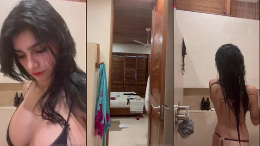 Mia Khalifa Duschen in einem heißen schwarzen BH