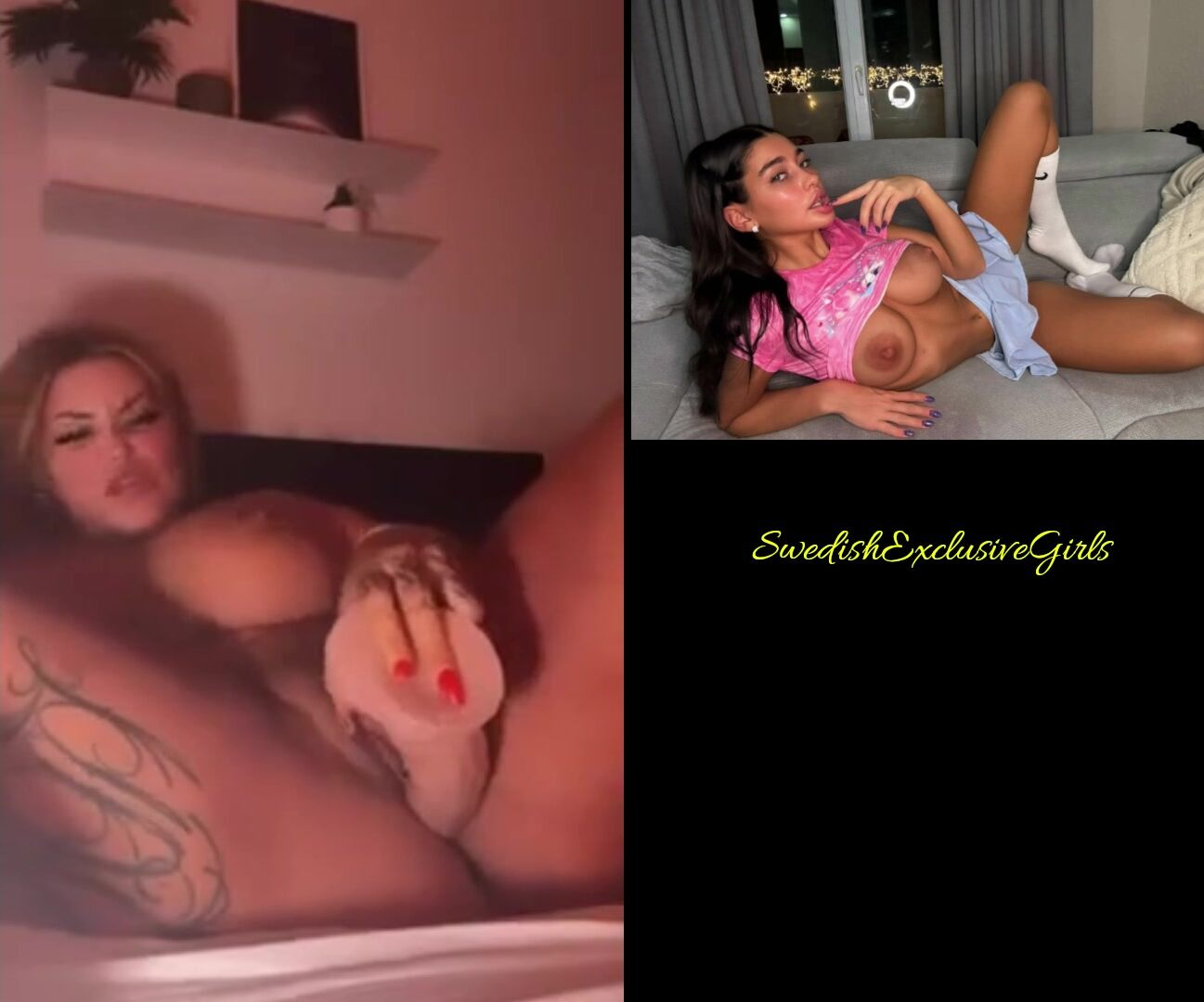 Swedish Bombshell Linnejha tight pussy masturbation with large dildo