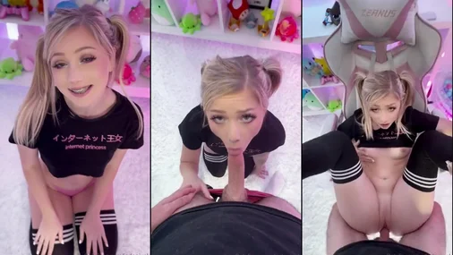 Versaute Freundin Bella Lynn wird auf dem Gaming-Stuhl durchgenommen