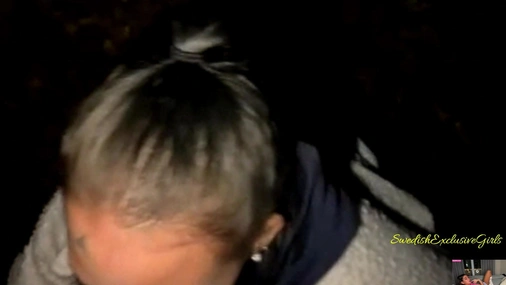 Swedish Tattooed Babe giving Blowjob outside & pussy masturbation