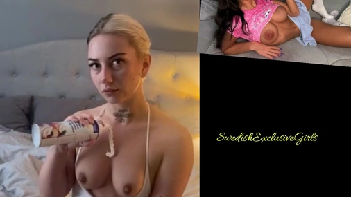 Swedish Babe JasminevGG putting whipcream on her tits & eating it up