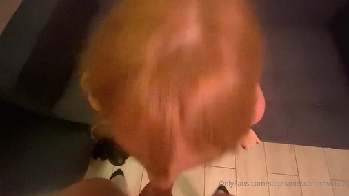 Stephanie Scarleth Gives Blowjob On The Couch POV