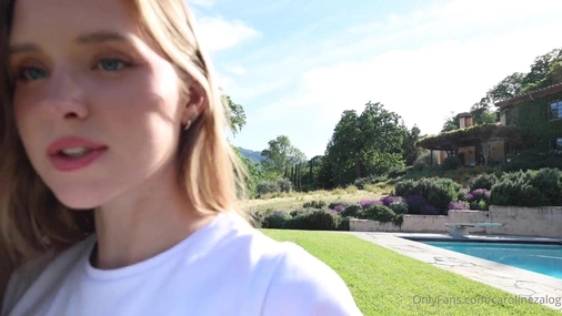 Caroline Zalog Trying On Clothes Outdoors