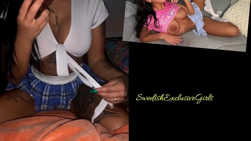 Swedish Tattooed Babe Pernilla Hakansson Blowjob on dildo