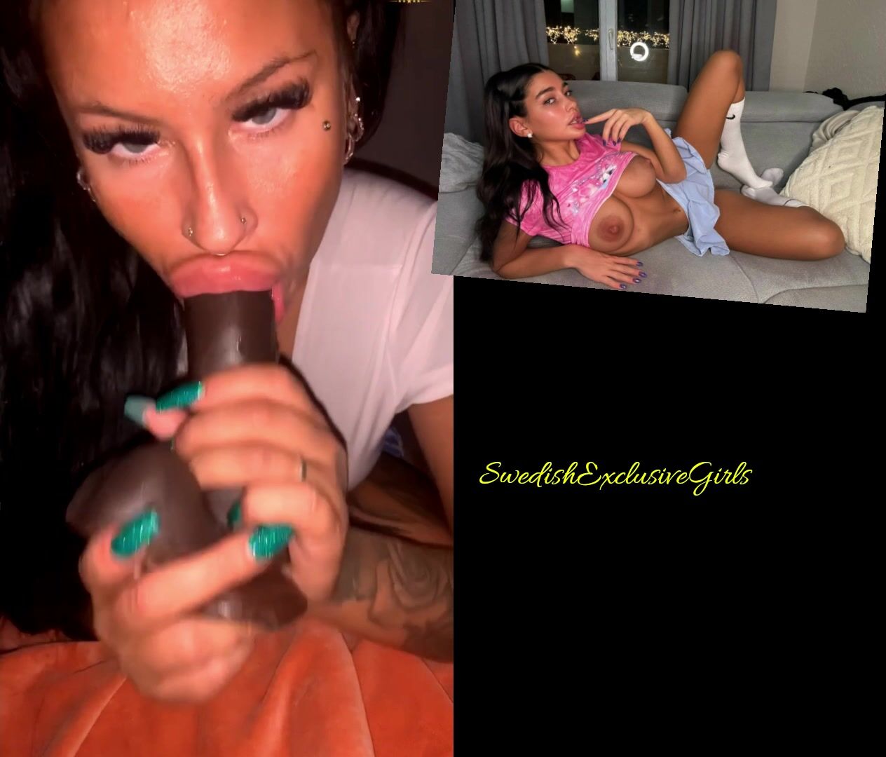 Swedish Tattooed Babe Pernilla Hakansson Blowjob on dildo