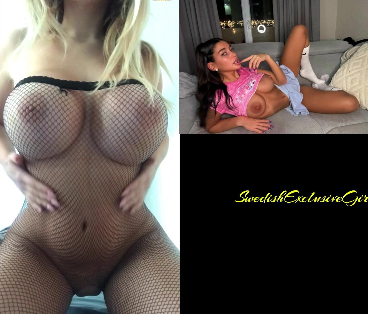 Swedish Milf Bella Showing her huge tits & tight pussy in fishnet outfit