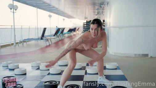 FlashingEmma Totally Naked And Playing Checkers in Public