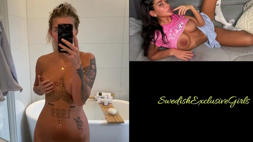 Swedish Tattooed Pierced Babe Ida Olofsson touching her boobs &  pussy in bathroom