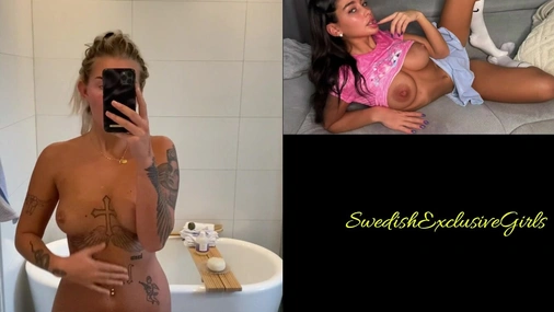 Swedish Tattooed Pierced Babe Ida Olofsson touching her boobs &  pussy in bathroom