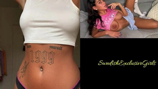 Swedish Tattooed Pierced Babe Ida Olofsson playing with her big naked tits tease