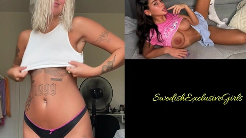 Swedish Tattooed Pierced Babe Ida Olofsson playing with her big naked tits tease