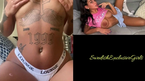 Swedish Tattooed Pierced Babe Ida Olofsson playing with her big naked tits