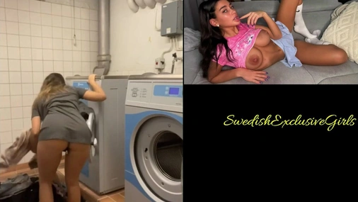Swedish Babe Emisecrets Riding Dildo On Washing Machine
