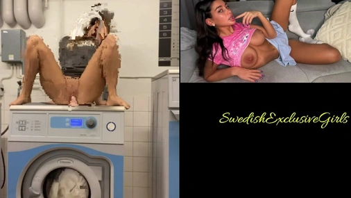 Swedish Babe Emisecrets Riding Dildo On Washing Machine