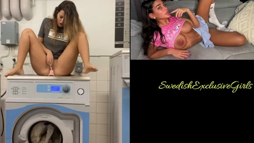 Swedish Babe Emisecrets Riding Dildo On Washing Machine