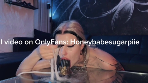 Swedish HoneyBabeSugarPiie Slimey DeepThroat Gagging On Huge Dildo