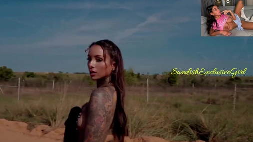 Swedish Tattooed Babe Cleo Kinnaman Sexy Naked Striptease In The Dessert
