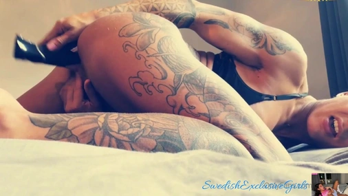Swedish Muscular Tattooed Babe MissBiceps Masturbates Her Tight Pussy From Behind