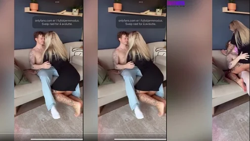 Tätowierte norwegische Blondine reitet einen Schwanz im Livestream