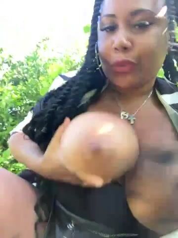 Swedish Ebony Babe HaileyDiana Playing With Her Big Tits & Pussy Outside