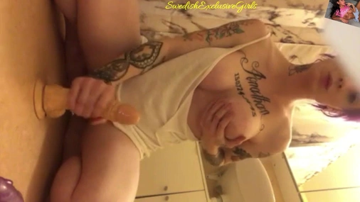 Swedish Tattooed Babe Amanda Montin Hot Handjob On Dildo