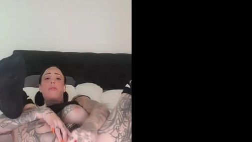 Swedish Extremly Tattooed Milf Lindasecrets Double  Anal & Pussy Dildo Masturbation
