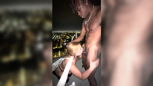 gingerbunny18 Joins Threesome Costume Party And Rides Dick On The Balcony