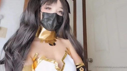 SkyexSummers Cosplay Handjob And Facial On COVID Mask