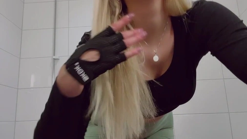 Swedish Linnea stripping in the gym toilet
