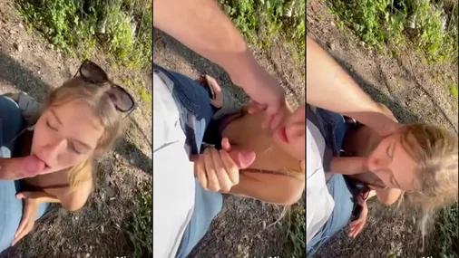 Mia Melano Blowjob im Freien und Cumshot auf große Titten