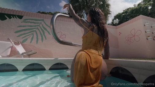 Swedish Thecleopetra playing with herself by the pool